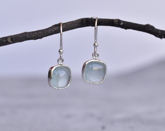 Natural Aquamarine dangle earrings* Aquamarine jewelry* Square dangle* wedding gifts* Handmade jewelry* bridesmaid earrings* Gift for her