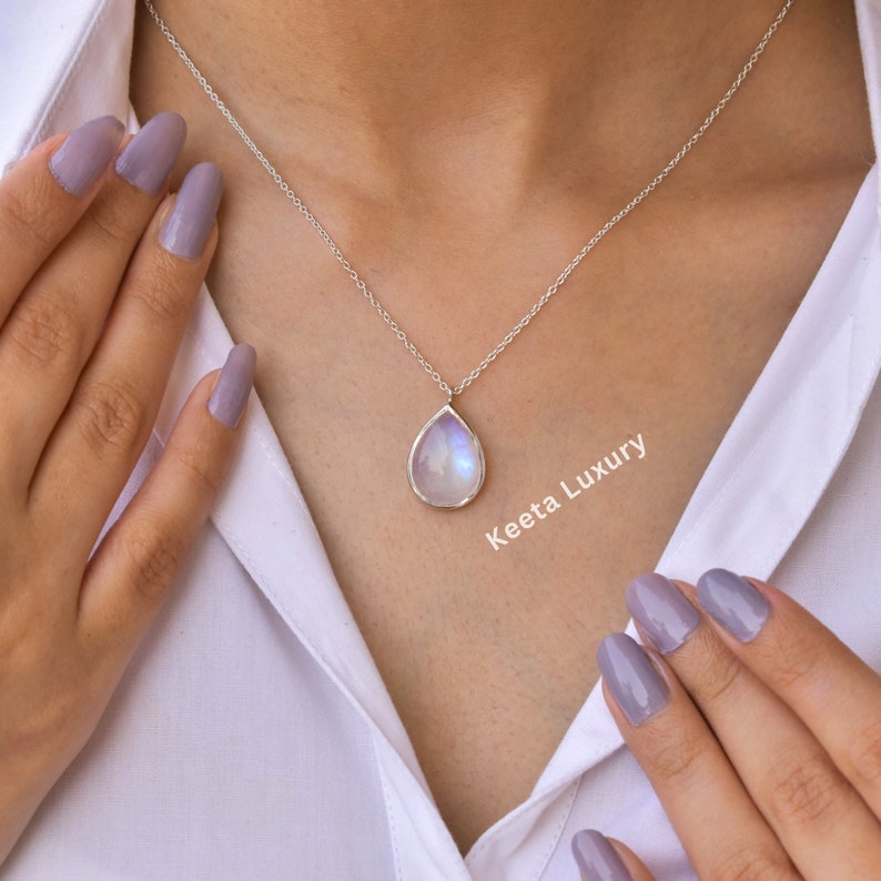Moonstone necklace, moonstone teardrop Necklace , Genuine moonstone Boho necklace , crystal necklace for mother's day , gift for her image 2