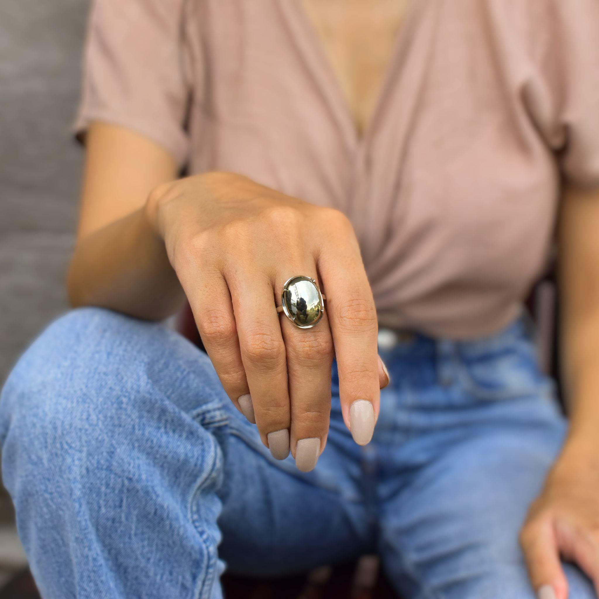 Natural pyrite Ring* Sterling silver handmade ring* Huge Pyrite gemstone ring for women* Bohemian pyrite ring* Unique gifts for her