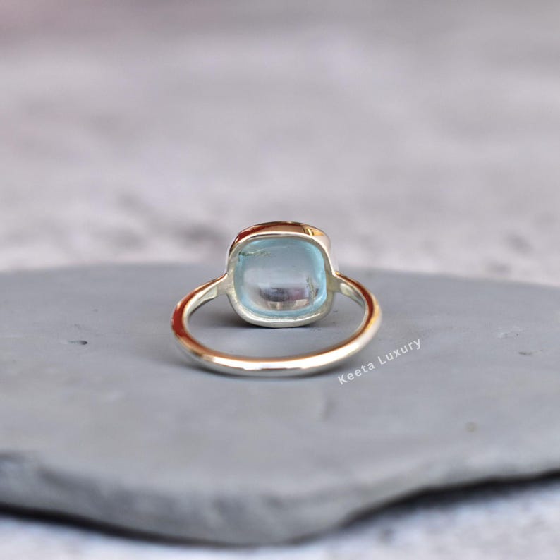 Natural Aquamarine ring* handmade Bohemian Ring* Cushion Aquamarine ring* Healing gemstone ring* Sterling silver ring* Bridesmaid gift image 5