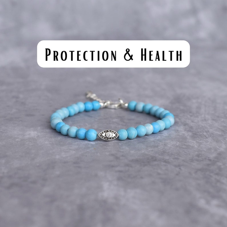 Natural turquoise gemstone bracelet Silver chain bracelets Evil eye protection bracelet beaded gemstone bracelets Tiny gemstone bracelet image 1