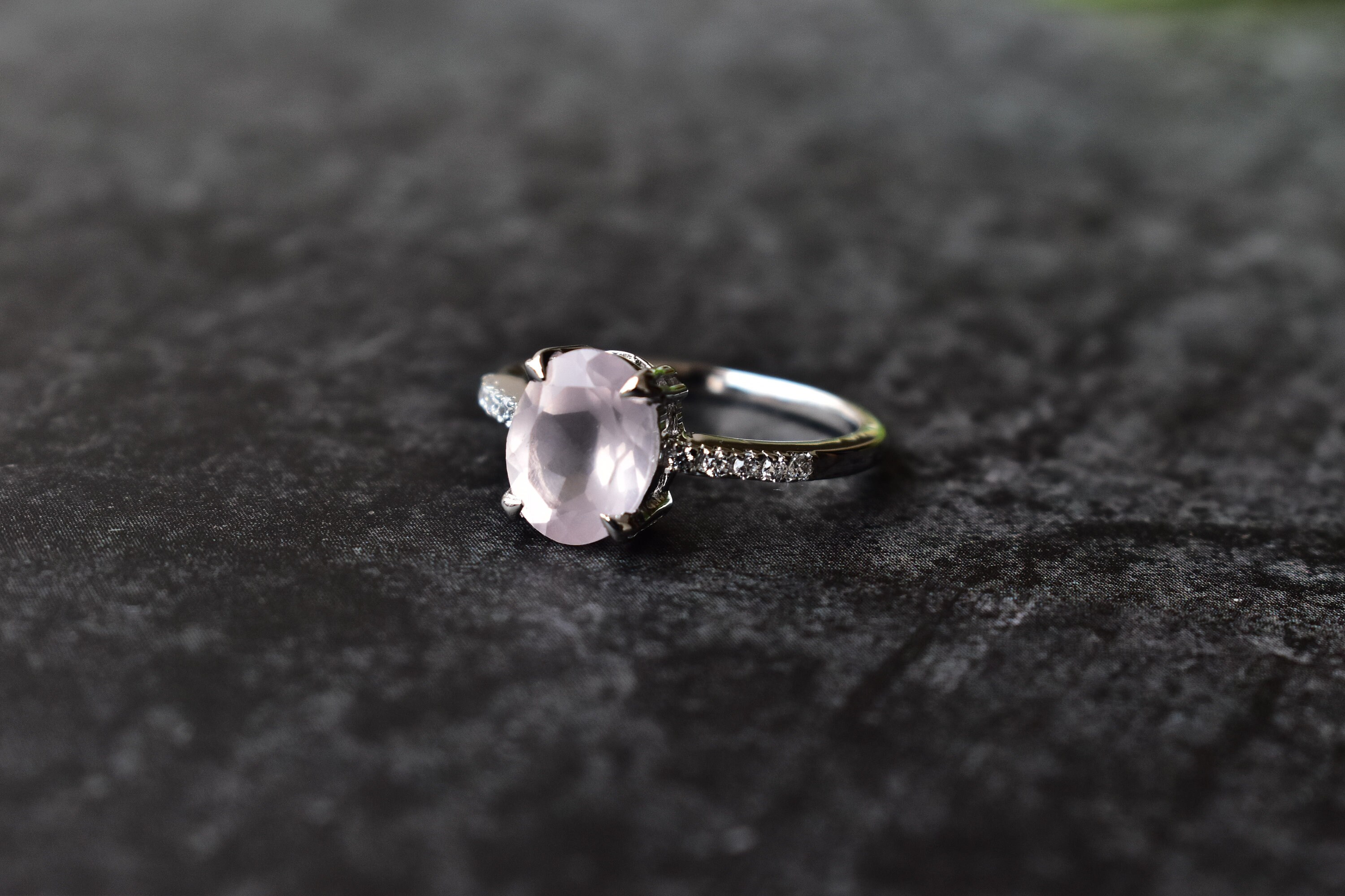 Rose Quartz Engagement Ring set pink quartz Statement Ring Etsy