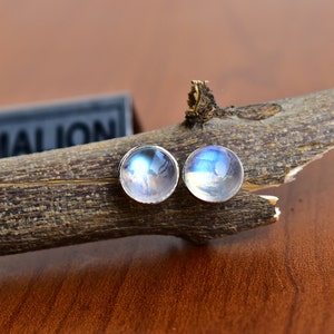 Genuine 925 Sterling Silver Round Moonstone Earrings Studs Gemstone Jewellery , moonstone studs , cute earrings , bridesmaid earrings image 1