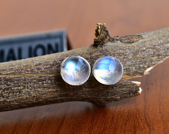 Genuine 925 Sterling Silver Round Moonstone Earrings Studs Gemstone Jewellery , moonstone studs ,  cute earrings , bridesmaid earrings