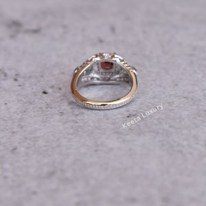 Vintage Red garnet Cushion cut Sterling Silver Engagement Ring, Natural garnet halo Ring, Vintage Wedding Ring Set , Silver Bridal Ring image 4