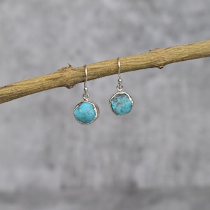 925 Sterling Silber Ohrhänger * Roher Türkis Rohstein Ohrringe * Schmuck für sie, Silber Ohrhänger