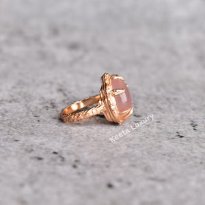 Huge pear rose quartz engagement ring Pink quartz statement ring Rose gold ring for beginning Wedding ring Bridesmaid gift Gift for her image 3