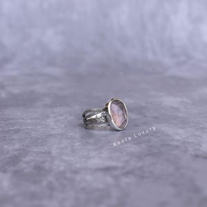 Natural Rose Quartz Ring* Silver Oxidized Handmade pink Quartz Ring* Rose Cut Gemstone Ring For Women* Healing Gemstone Ring* Unique Gifts image 4