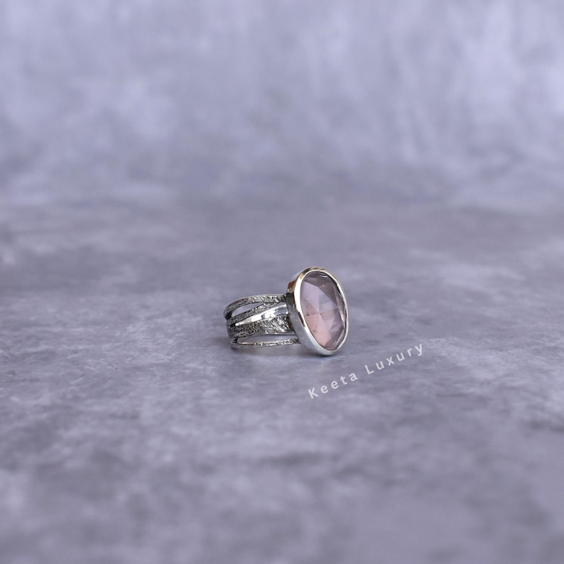 Natural Rose Quartz Ring* Silver Oxidized Handmade pink Quartz Ring* Rose Cut Gemstone Ring For Women* Healing Gemstone Ring* Unique Gifts image 4