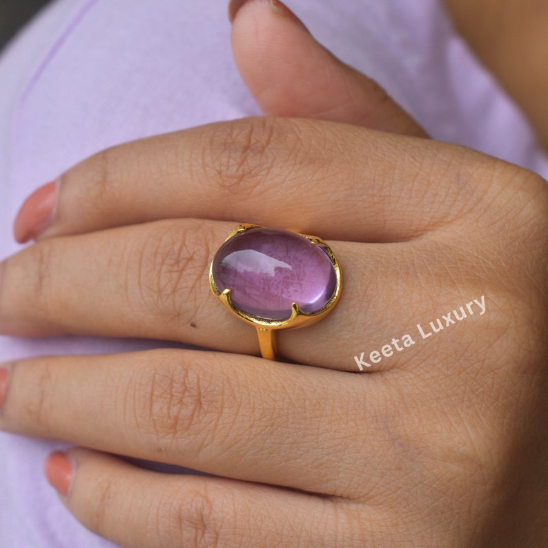 HUGE Natural Amethyst Ring, Sterling Silver Ring, Gold statement ring, bohemian ring , purple quartz jewelry, bridesmaid ring gift for her image 3