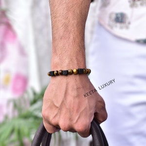 Genuine tiger's eye and Lava cube beaded Bracelet Spiritual Healing Bracelet Diffusible stretchable bracelet for men Friendship bracelets image 5