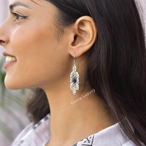 Natural Lapis Lazuli Earrings* Lapis long dangle earrings for women* Sterling silver earrings* Gemstone earrings for her* Bridesmaid jewelry image 4