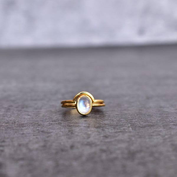 Natürlicher Mondstein Ring* Regenbogen Mondstein Ringset für sie* Heilender Kristall Mondstein Ring * Handgemachter 14K Goldring* Einzigartige Geschenke