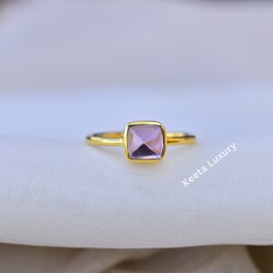 Natural Amethyst minimalist Ring, Everyday Ring, Boho purple quartz Sterling Silver Ring for women, bridesmaid gifts , amethyst gold ring image 3