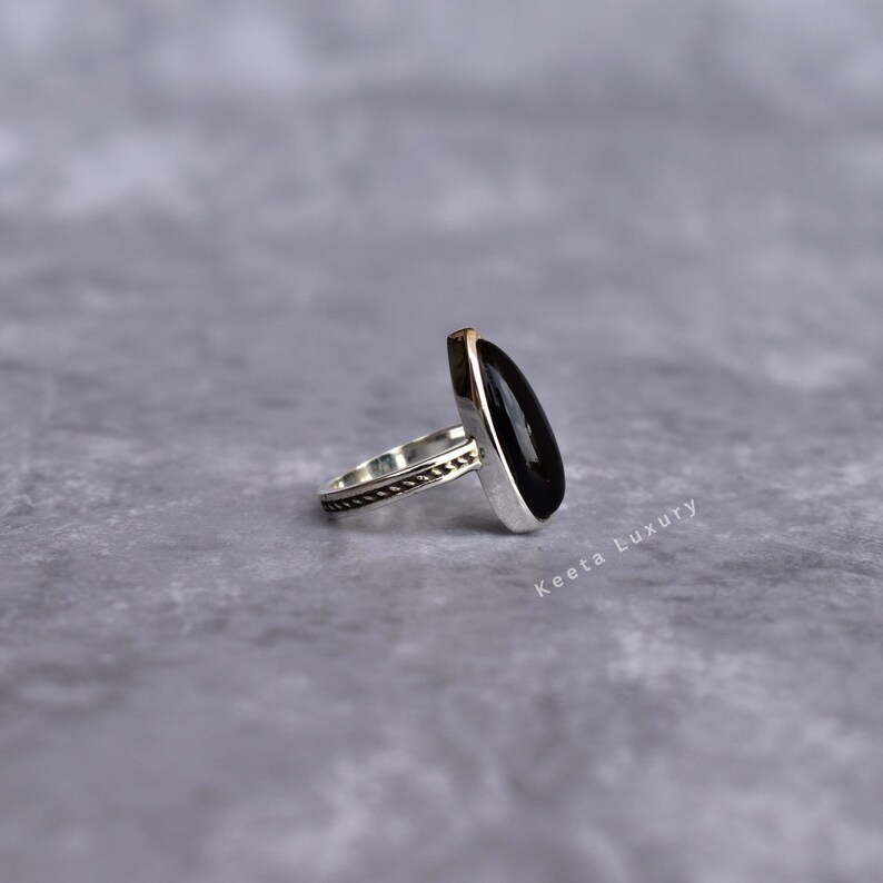 Genuine Black onyx pear ring Silver oxidized onyx ring Black drop ring Unique Handmade ring for women Birthday gifts Bridesmaid gift image 3