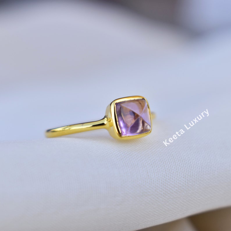 Natural Amethyst minimalist Ring, Everyday Ring, Boho purple quartz Sterling Silver Ring for women, bridesmaid gifts , amethyst gold ring image 4