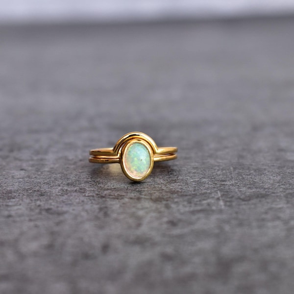 Natural Opal ring set* Multi flashy opal ring or her* 14K Gold handmade ring* ring with eternity band* minimalist ring* Unique gift idea
