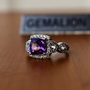 Vintage Inspired Amethyst Ring, Purple quartz 925 Silver Ring for women, February birthstone statement ring,  Alternative engagement ring