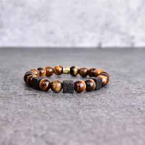 Genuine tiger's eye and Lava cube beaded Bracelet* Spiritual Healing Bracelet* Diffusible stretchable bracelet for men* Friendship bracelets