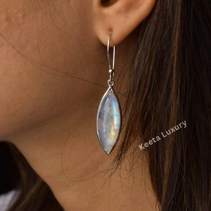 Huge Rainbow Moonstone dangle earrings , moonstone jewelry, long crystal dangle , wedding gifts , June birthstone , bridesmaid earrings image 4