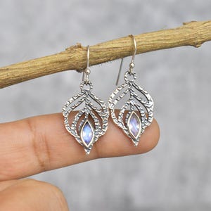 Natural Moonstone earrings* Rainbow Moonstone sterling silver oxidized earrings* Nature inspired Healing Crystal dangle earrings for her