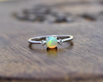 Dainty Opal Ring, Ethiopian opal minimalist ring , Opal Stacking Ring, Gold Opal Ring, Sterling Silver Delicate Opal Ring for girlfriend