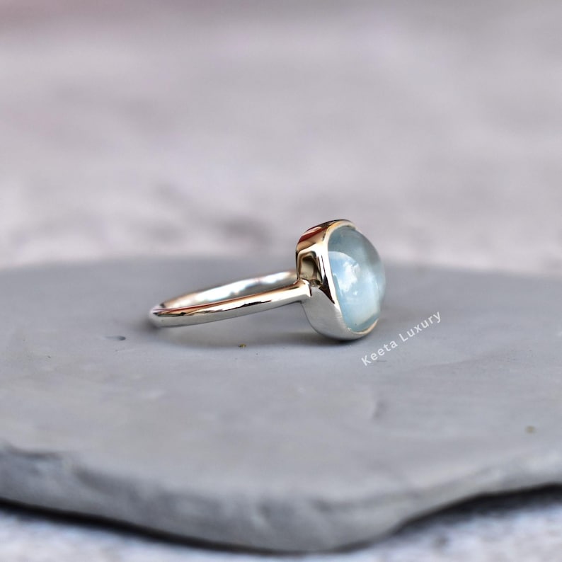 Natural Aquamarine ring* handmade Bohemian Ring* Cushion Aquamarine ring* Healing gemstone ring* Sterling silver ring* Bridesmaid gift image 4