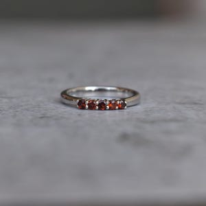 Garnet Thin Stacking Ring 2.5mm - Solid sterling silver half Eternity Band for stacking or wear alone - Simple Wedding Band , Gift for her