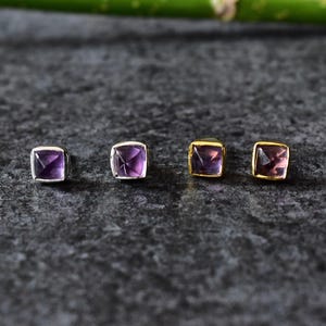 Amethyst Earrings, Amethyst Minimalist Stud Earrings, sugar loaf shape, Gold Filled, Sterling Silver, mother's day gift, daily wear studs image 1