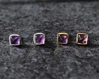 Amethyst Earrings, Amethyst Minimalist Stud Earrings, sugar loaf shape, Gold Filled, Sterling Silver, mother's day gift, daily wear studs