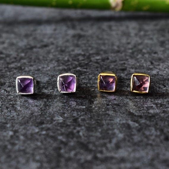 Amethyst Earrings, Amethyst Minimalist Stud Earrings, sugar loaf shape, Gold Filled, Sterling Silver, mother's day gift, daily wear studs
