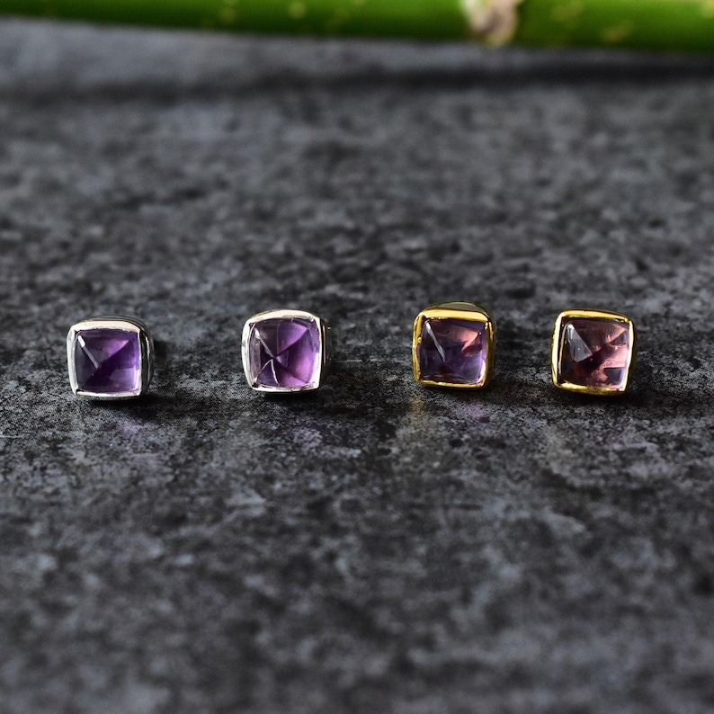 Amethyst Earrings, Amethyst Minimalist Stud Earrings, sugar loaf shape, Gold Filled, Sterling Silver, mother's day gift, daily wear studs image 1
