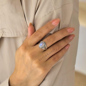 Natural Moonstone bohemian ring, Silver oxidized Oval shaped genuine rainbow moonstone ring , Handmade boho looking jewelry gift ideas image 1