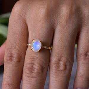 Vintage inspired Moonstone Engagement Ring, Art deco wedding ring, Oval cut Gold bridal ring , Anniversary ring gift , perfect birthday gift