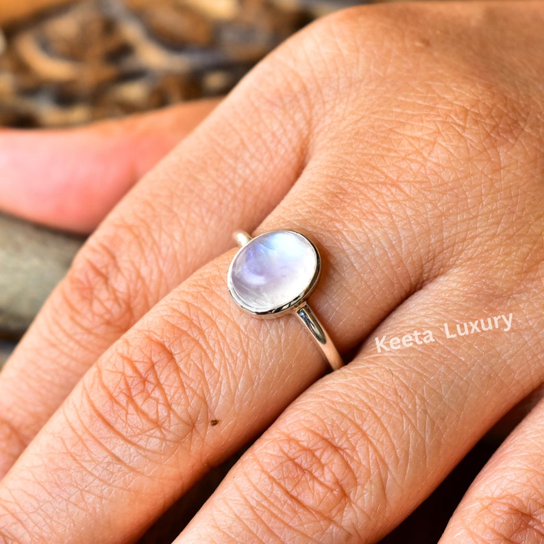 Rainbow Moonstone Ring , Blue Fire Moonstone Ring, Handmade Sterling Silver Ring , Christmas Gift for her, Promise Ring , anniversary ring image 5