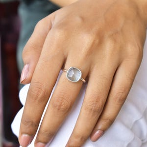 Natural Aquamarine ring* handmade Bohemian Ring* Cushion Aquamarine ring* Healing gemstone ring* Sterling silver ring* Bridesmaid gift image 3
