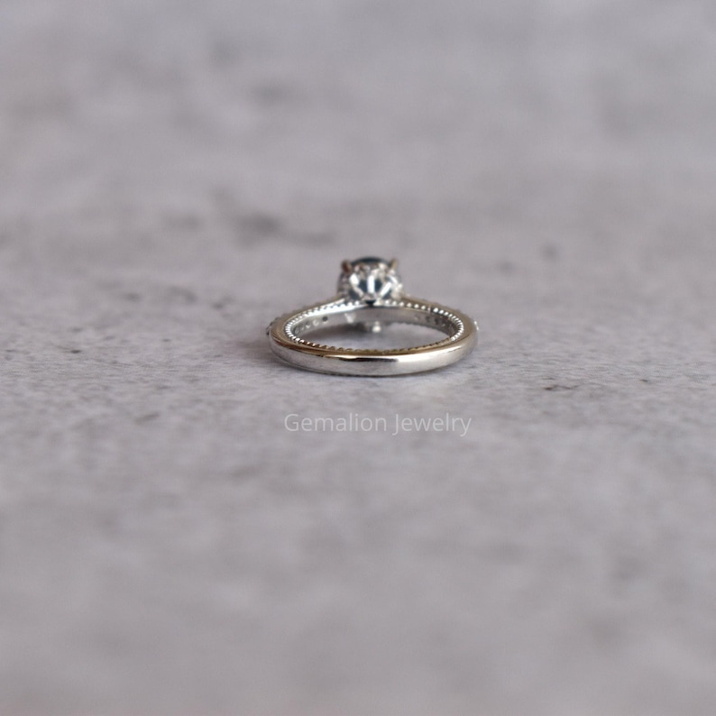 Vintage natural London blue topaz ring, round cut blue gemstone, london Blue Topaz sterling silver finished with rhodium, Topaz halo ring image 4