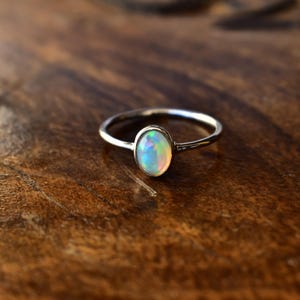 Genuine Opal Ring, Opal Stacking Ring, gold filled opal, Dainty Silver Opal Ring, Delicate Opal Ring, Bridesmaid Gift , Color play opal ring imagem 3