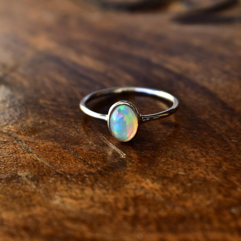 Genuine Opal Ring, Opal Stacking Ring, gold filled opal, Dainty Silver Opal Ring, Delicate Opal Ring, Bridesmaid Gift , Color play opal ring imagem 3