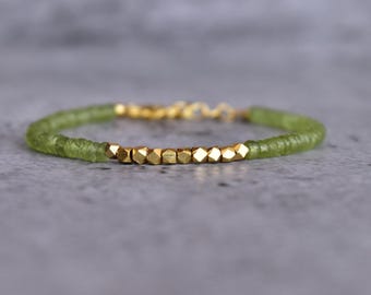 Natural Peridot Bracelet* Peridot faceted beaded jewelry For Women* Minimalist Layering gold Bracelet for her* small bracelet gift for her
