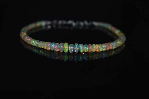18 Carat Natural Ethiopian Welo Fire Opal Bracelet 3mm-4mm Rondelle Beads Sterling Silver Rondelle Beaded Jewelry ID OH-398