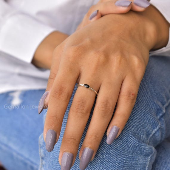 Genuine black onyx minimalist ring* Sterling silver Dainty ring for beginning* Handmade ring* Stackable ring* Gift for mom* Gift for her
