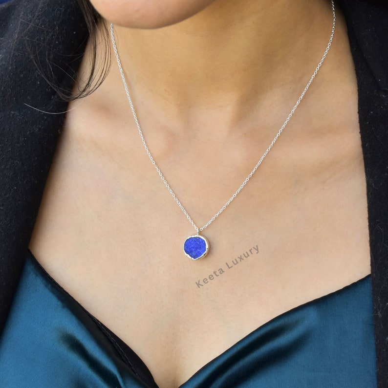 Natural Raw Lapis Lazuli necklace Raw stone pendant necklace Sterling silver handmade necklace Healing gemstone pendant Bridesmaid gift image 2