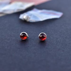 Natural garnet stud earrings, Blood red Natural Garnet Earrings, Sterling silver, Garnet studs, January birthstone gift , gift for her