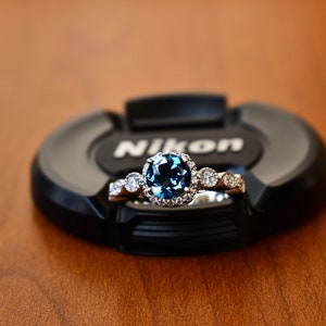 Natural London blue topaz ring, Round cut, blue gemstone, wedding ring, sterling silver , blue topaz halo ring , alternative engagement ring