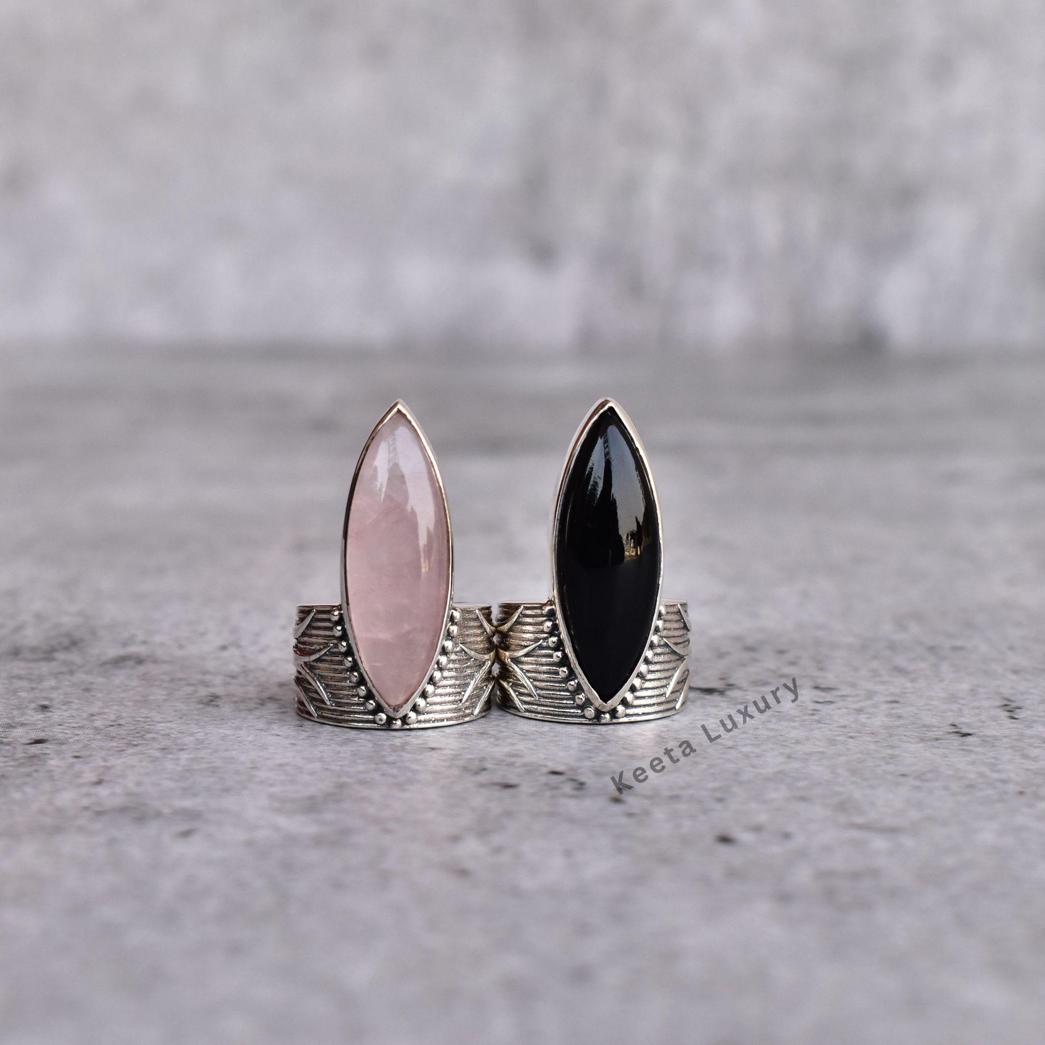 55Carat Genuine Black Onyx Ring - Sterling Silver Marquise Shape, Sizes 4-12, Handmade & Customizable - View #8