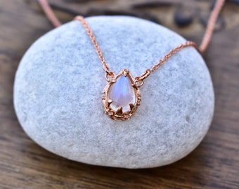 Moonstone Necklace, Rainbow Moonstone Pear cut necklace, Moonstone Dainty Necklace, Moonstone celestial Jewelry , perfect gift for her