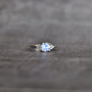 Natural moonstone ring , Vintage Inspired rainbow moonstone dainty round cut gemstone ring , Handmade birthday gift for loved ones