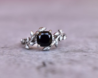 Black Onyx Branch Ring ,  Sterling Silver Ring, Black Diamond Ring, Twig and leaf Promise Ring,  Black Gemstone, Anniversary Gift For Her