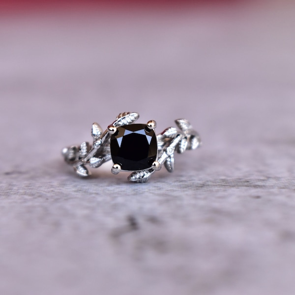 Black Onyx Branch Ring ,  Sterling Silver Ring, Black Diamond Ring, Twig and leaf Promise Ring,  Black Gemstone, Anniversary Gift For Her
